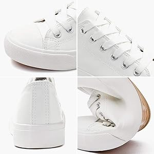 Amazon.com | hash bubbie Womens White PU Leather Sneakers Low Top Tennis Shoes Lace up Casual Wal... | Amazon (US)