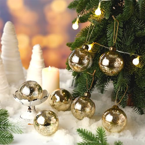 Liliful 24 Pcs Mercury Glass Christmas Ornaments 2.5 Inch Vintage Glass Ball Style Ornaments Decor for Christmas Tree, Winter Wedding(White and Silver) | Amazon (US)