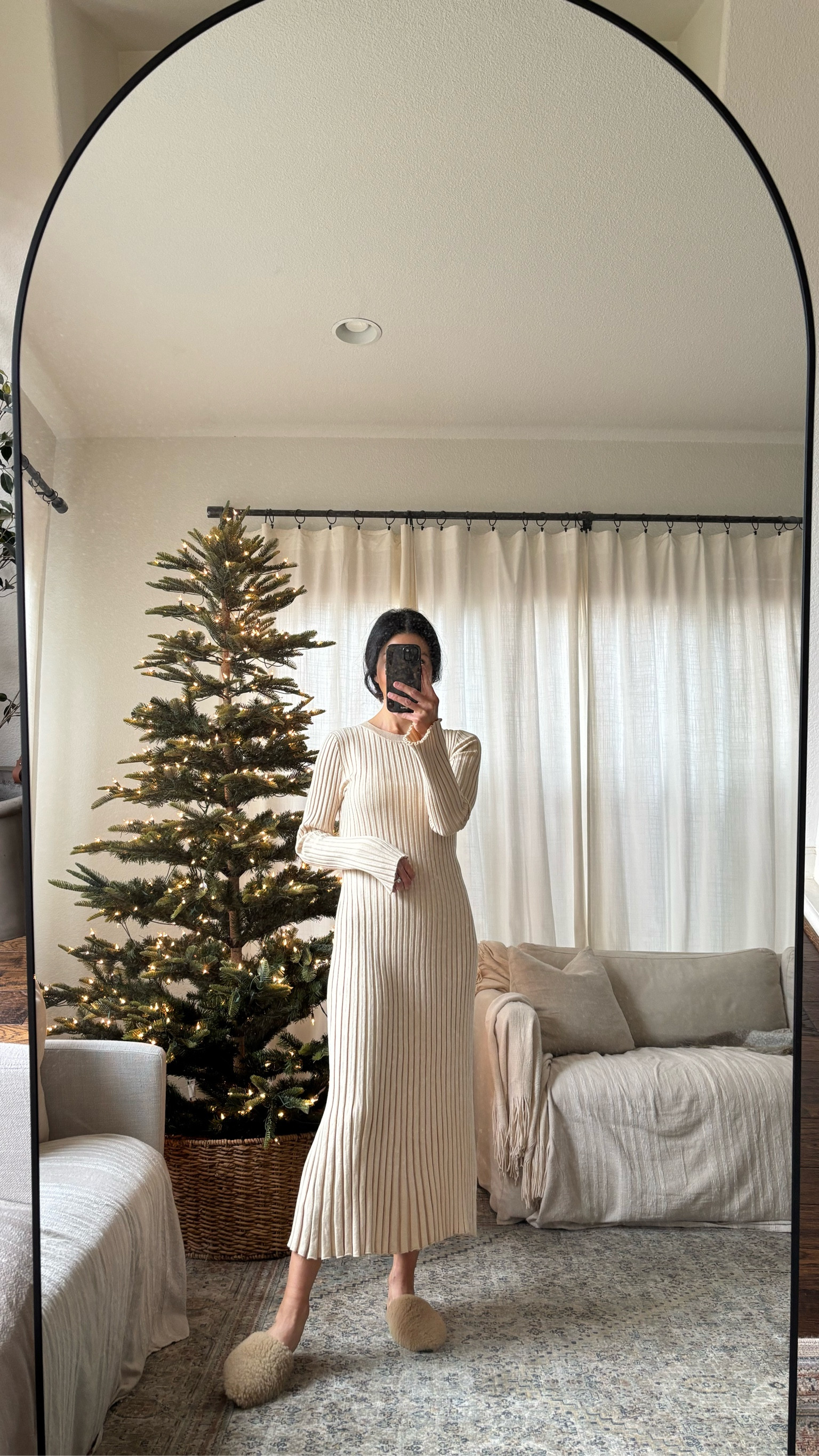This oversized arch mirror is my new favorite purchase. It’s under $200 (which is a steal for this size). The exact dimensions are 76x34.

My cotton cashmere dress feels like butter…it is so cozy. I suggest going up a size. I went up to a medium. 

Jenni Kayne shearling mules.

Standing arch mirror
Floor arch mirror
Statement mirror 
Dressing in your 40’s
Fashion over 40
Winter dress
Quince cotton cashmere dress 

#LTKHome #LTKSaleAlert #LTKOver40