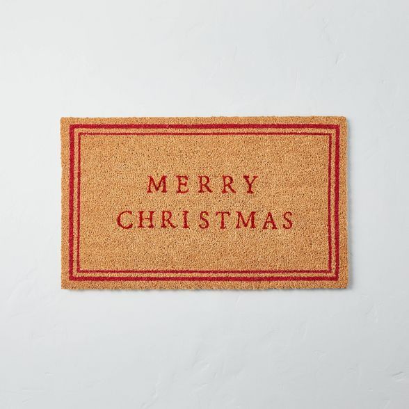 Merry Christmas Bordered Coir Doormat Tan/Red - Hearth & Hand™ with Magnolia | Target