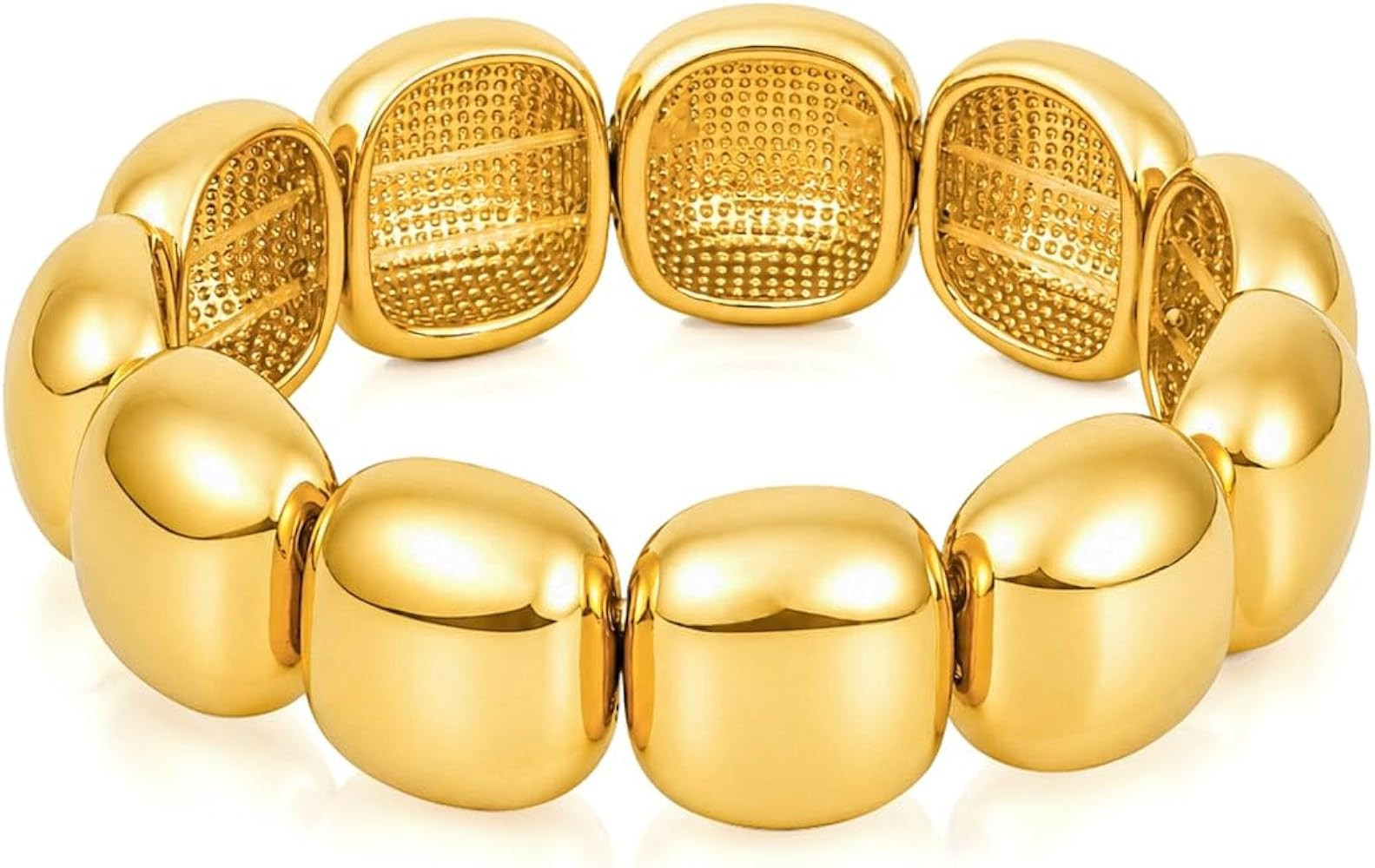CHUNKY GOLD/SILVER STRETCH BRACELET STATEMENT FOR WOMEN - Trendy Chic Thick Gold/Silver Plated Br... | Amazon (US)