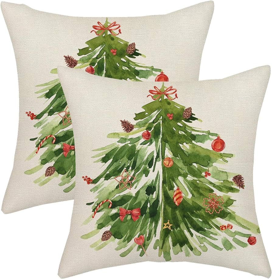 AGAYNA Watercolor Sage Green Christmas Tree Pillow Covers 20x20 Decor Throw Pillows Case for Couc... | Amazon (US)