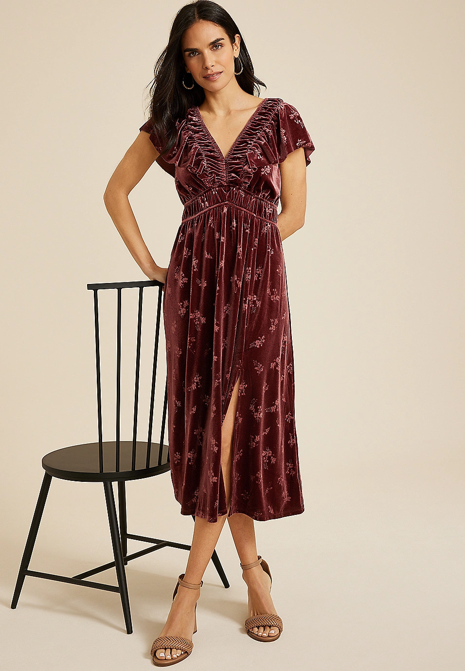 Velvet Jacquard Midi Dress | Maurices