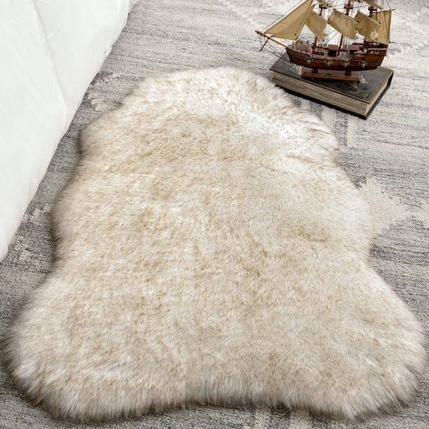 Phantoscope Ultra Soft Faux Fox Fur Series Decorative Indoor Area Rug 2 x 3 Feet, White with Brow... | Walmart (US)