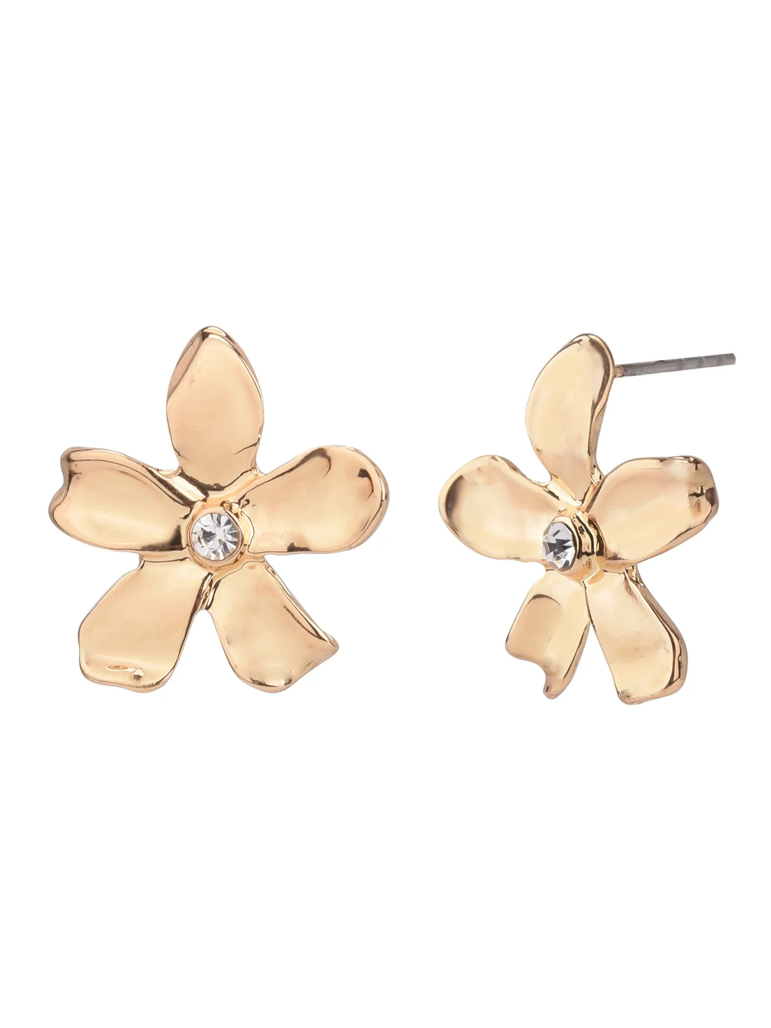 Time And Tru Women's Gold Crystal Flower Post Earring | Walmart (US)