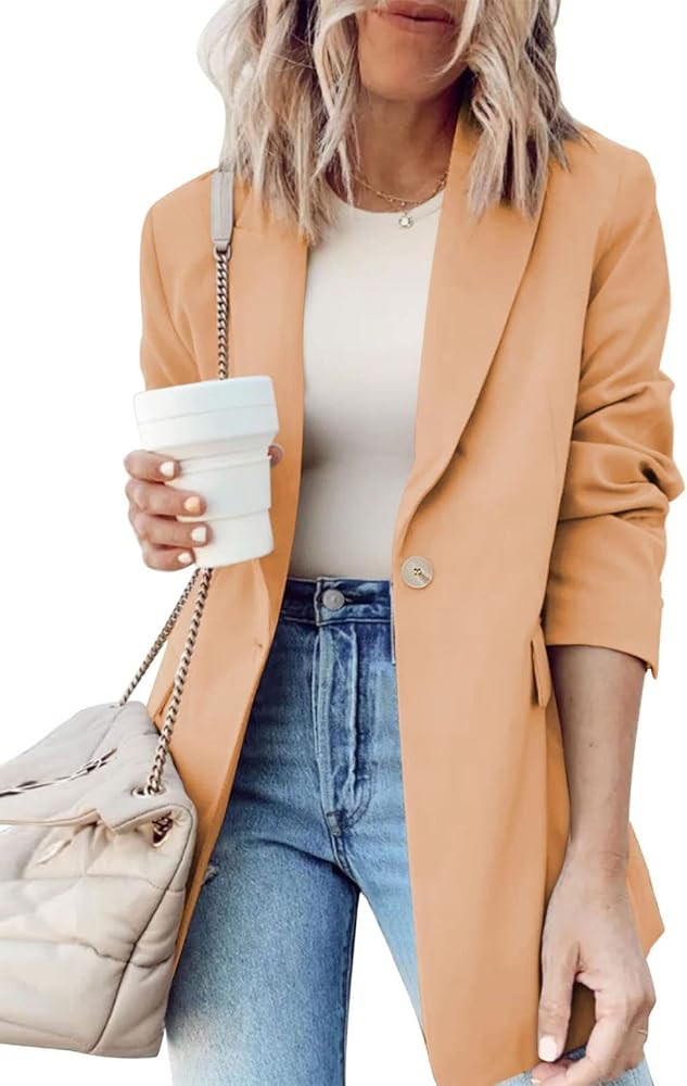 Dokotoo Womens Fashion Blazer Outfits Tan Blazer Peach Blazer Orange Blazer Spring Blazer Outfits | Amazon (US)