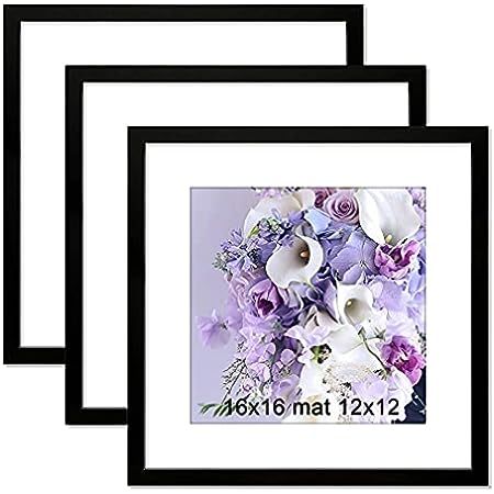 16x16 Picture Frame Black Set of 4,Display Pictures for 12x12 with Mat or 16x16 without Mat Solid Wo | Amazon (US)