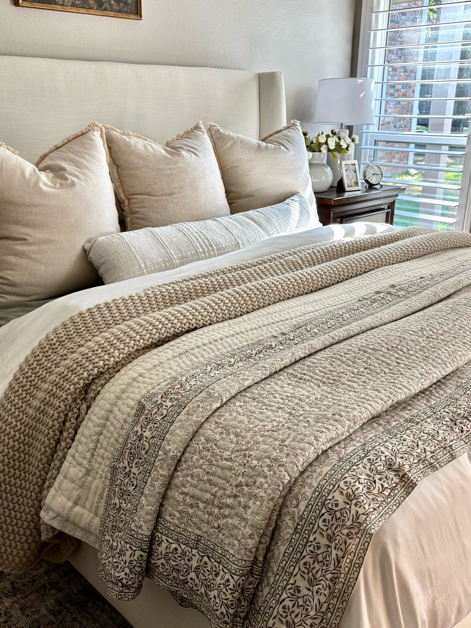 Primary bedroom views!  I am loving this beautiful McGee & Co. quilt and it’s currently still on sale!  It adds the prettiest pattern and it’s double sided. My Tilly upholstered headboard and Loloi rug are also on sale!

#LTKHome #LTKSaleAlert