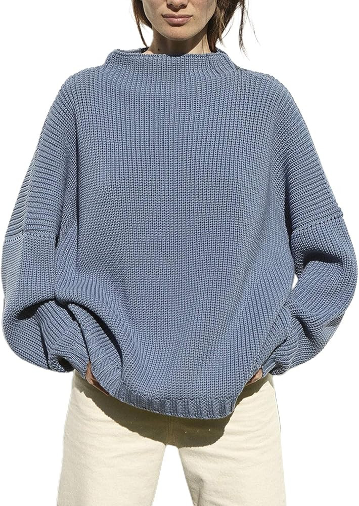 Ugerlov Women's Oversized Sweaters Batwing Sleeve Mock Neck Jumper Tops Chunky Knit Pullover Swea... | Amazon (US)
