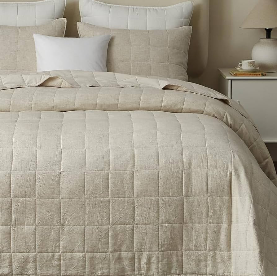 Powdion French Linen Quilt Queen, 100% Linen Front / 100% Cotton Back Pre-Washed Vintage Bedding ... | Amazon (US)
