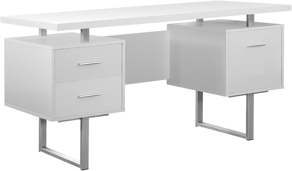 Monarch Specialties White Hollow-Core/Silver Metal Office Desk, 60-Inch | Amazon (US)