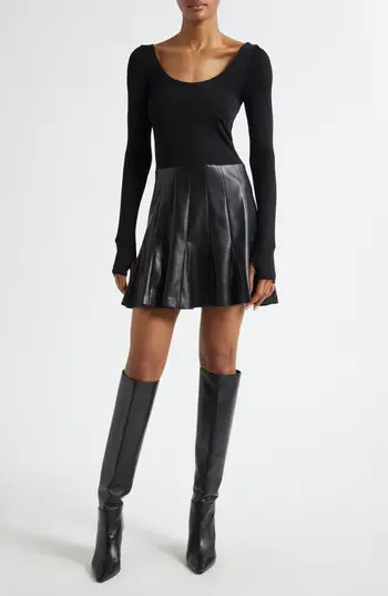 Alice + Olivia Chara Long Sleeve Mixed Media Minidress in Black at Nordstrom Rack, Size 8 | Nordstrom Rack