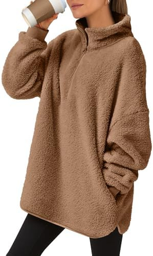 ANRABESS Women's Sweatshirt Sherpa Fuzzy Fleece Zip Up Hoodies Cozy Pullover Soft Sweaters Tops 2... | Amazon (US)