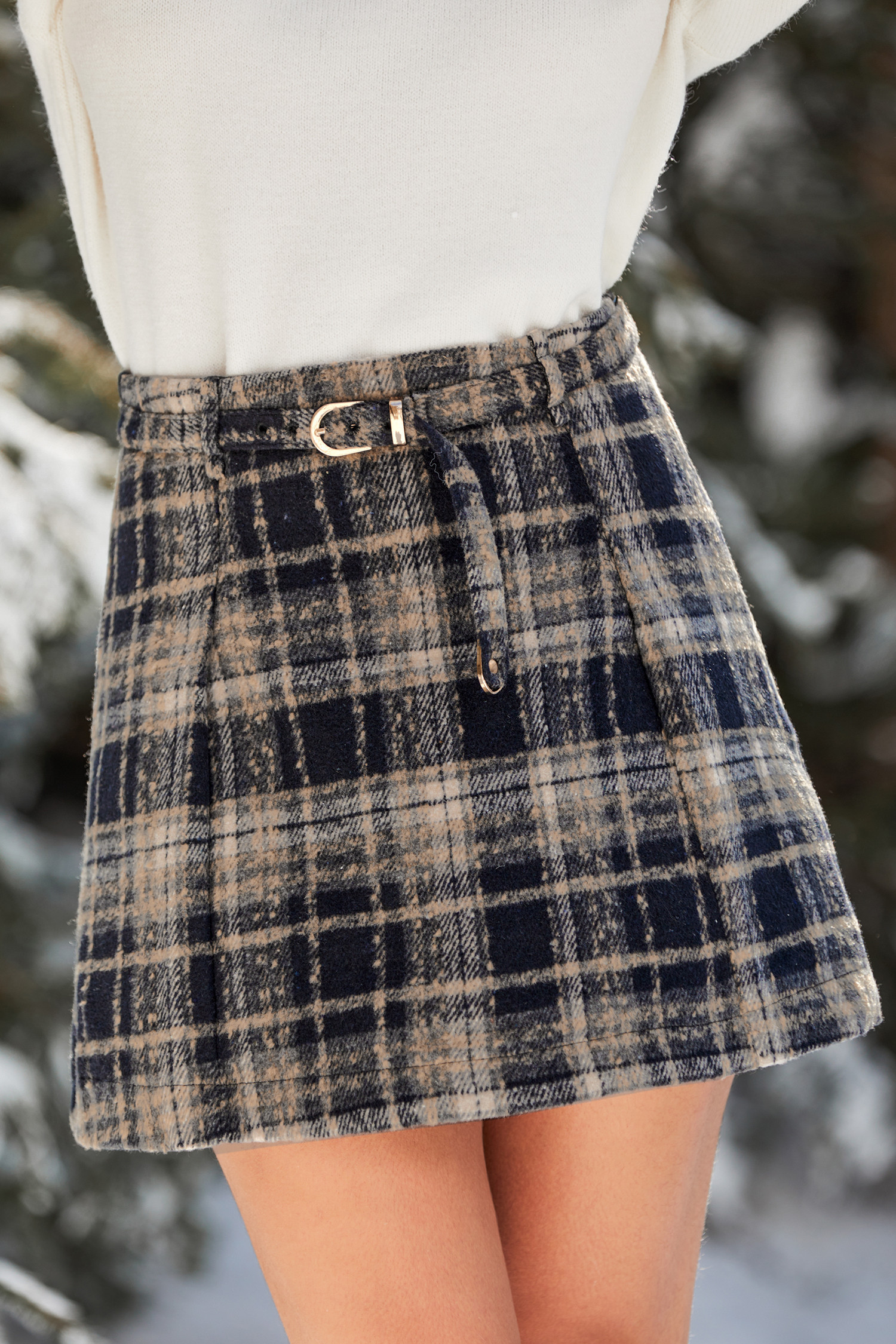 Blue Plaid Belted Mini Skirt - M | Cupshe US