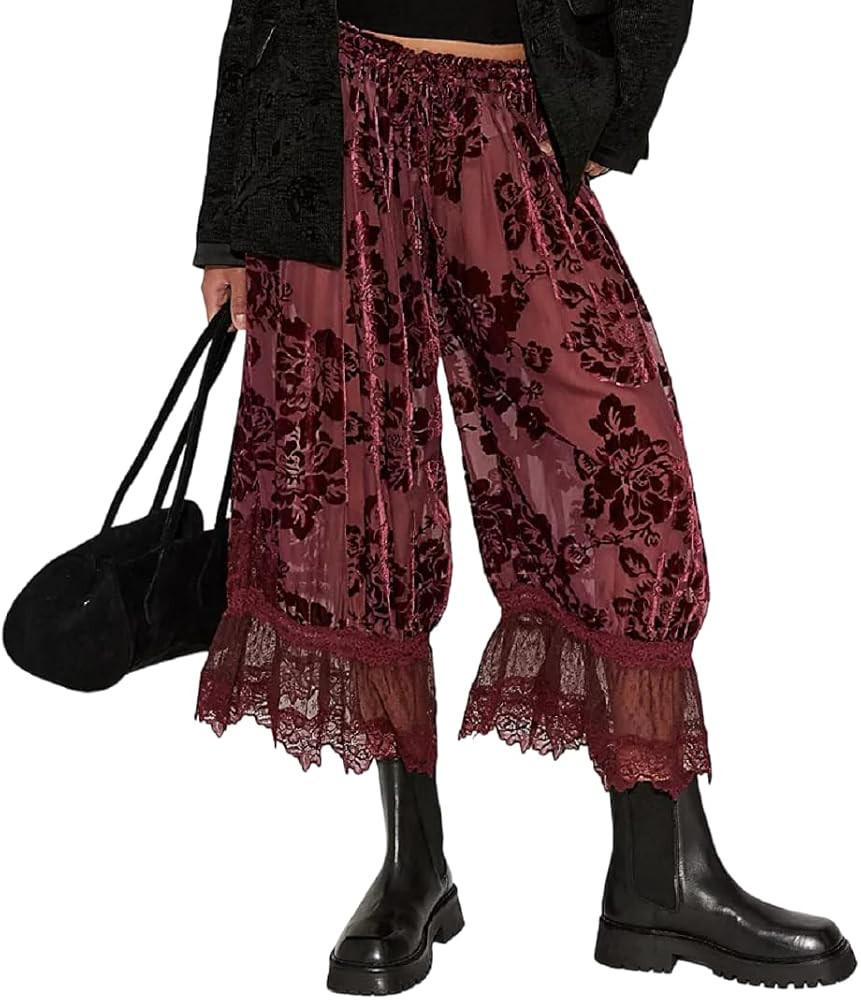 Women Lace Trim Pettipants Ruffle Pumpkin Pants Bloomers Vintage Long Pantaloons Wide Leg Lounge ... | Amazon (US)