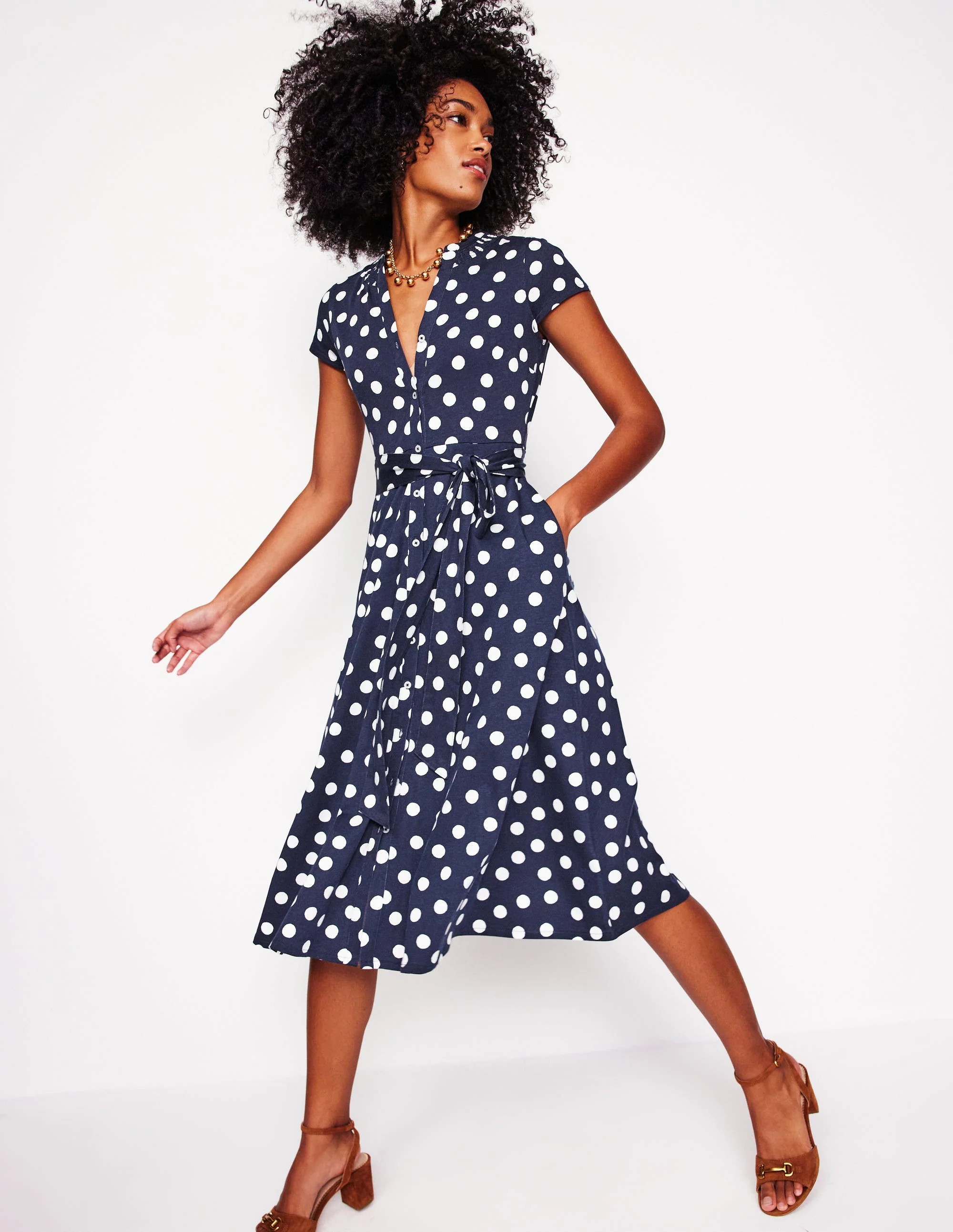 Sara Jersey Shirt Dress-French Navy, Abstract Dot | Boden (US)