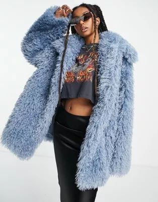 ASOS DESIGN faux fur coat in blue | ASOS | ASOS (Global)