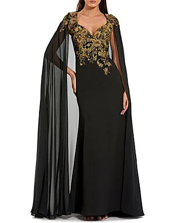 Mac Duggal Embellished Crepe Gown with Chiffon Cape Sleeves - 4 | Dillard's