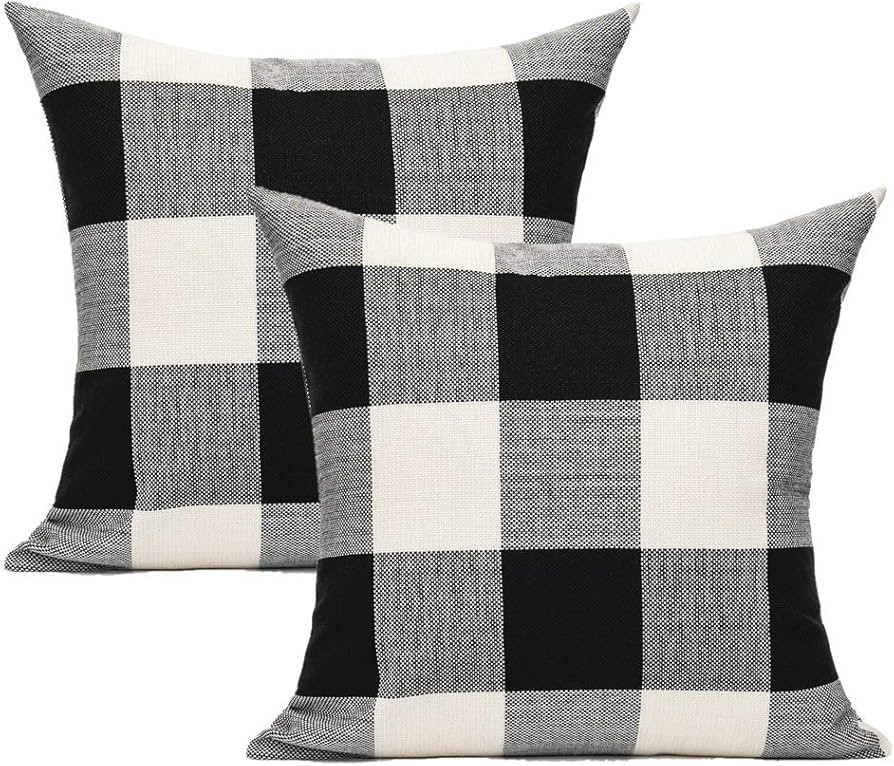 VAKADO Outdoor Farmhouse Buffalo Plaids Throw Pillow Covers 18x18 Set of 2 Black White Decorative... | Amazon (US)
