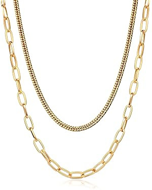Gold Jewelry Set for Women, 18K Gold Plated Link Chain Necklaces Set for Women | Amazon (US)