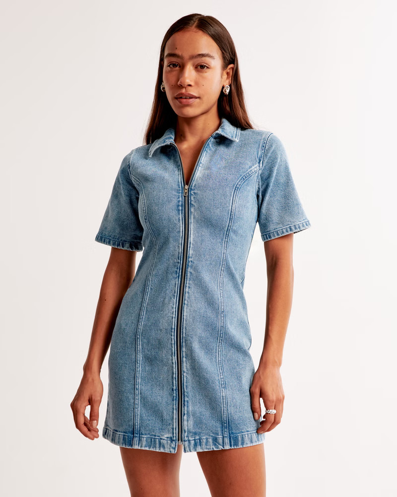 Women's The A&F Mara Short-Sleeve Denim Mini Dress | Women's New Arrivals | Abercrombie.com | Abercrombie & Fitch (US)