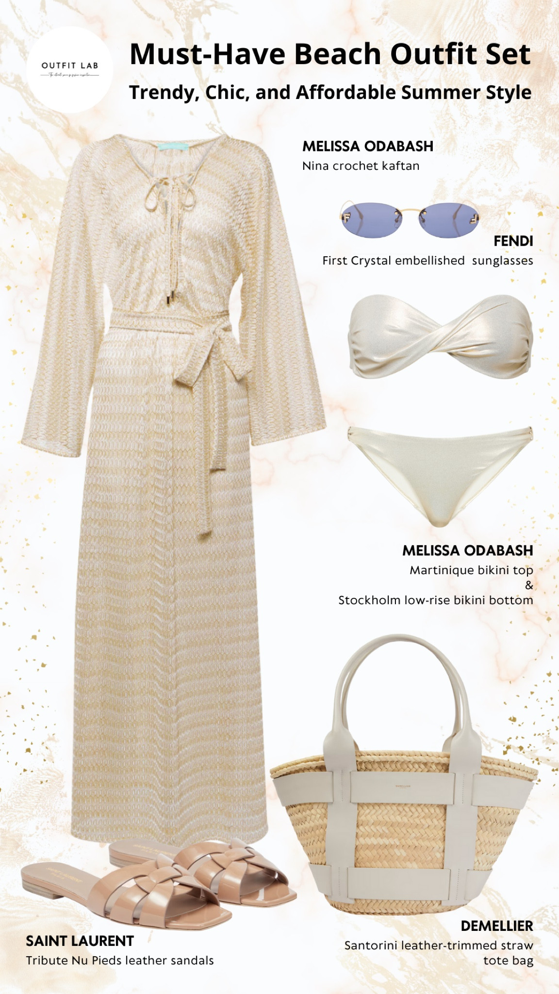 Shop Now: Must-Have Beach Outfit Set - Trendy, Chic, and Affordable Summer Style

Upgrade your beachwear with this chic beach outfit set! Featuring a stylish Melissa Odabash bikini bottom, bikini top, and kaftan, this ensemble ensures you look fabulous by the water. Complete your look with a sophisticated DeMellier tote bag, elegant Saint Laurent sandals, and fashionable Fendi sunglasses. Perfect for any beach day, this trendy and affordable summer style is a must-have. Shop now and elevate your summer wardrobe with these designer pieces. Don’t miss out on looking your best this season!

#LTKStyleTip #LTKSeasonal #LTKSwim