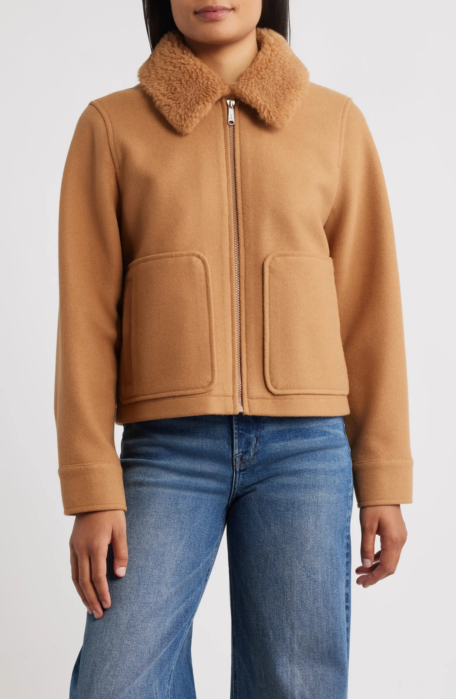 Sam Edelman Faux Fur Collar Zip-Up Jacket | Nordstrom | Nordstrom
