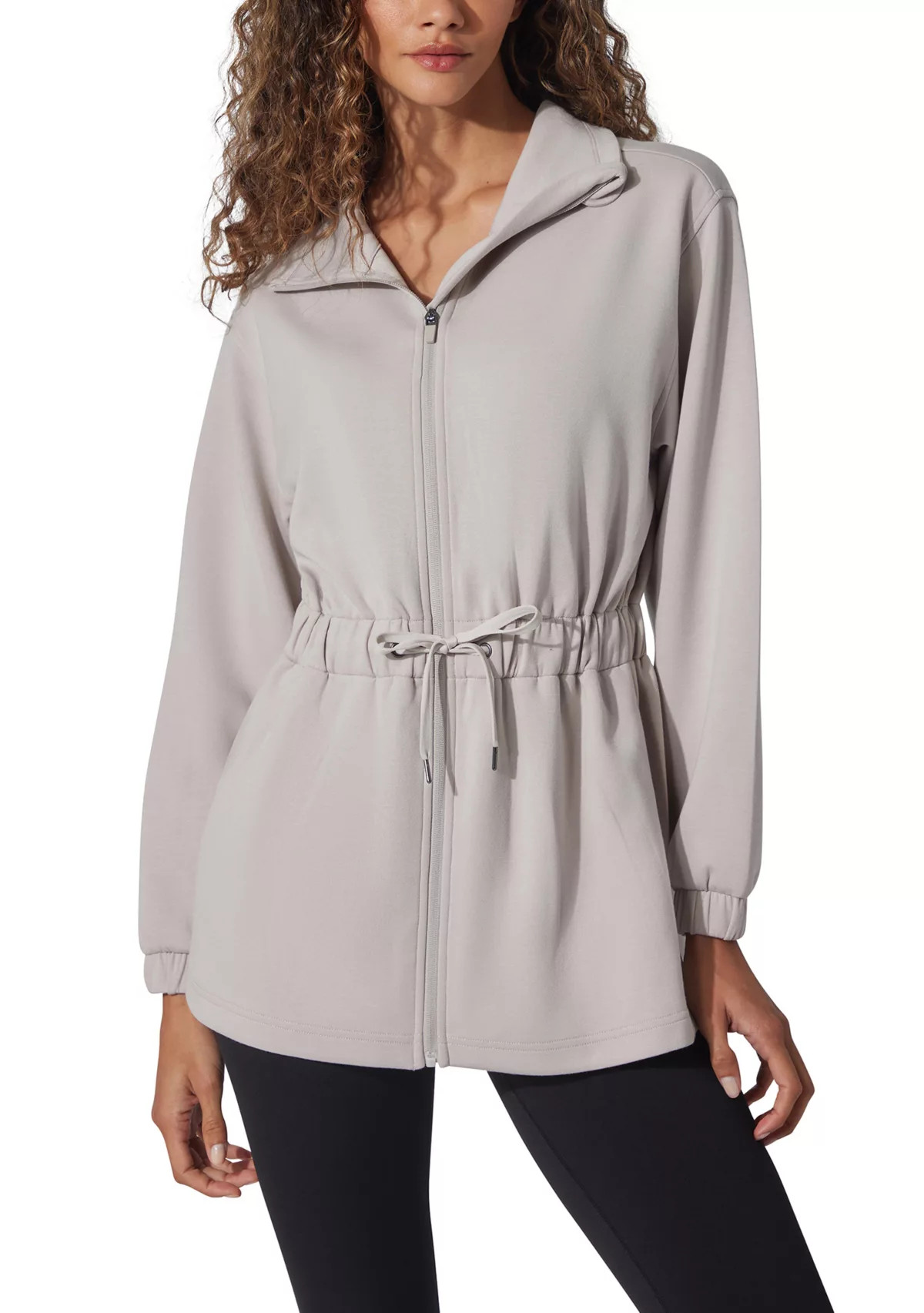 YogaliciousScuba Alma Funnel Neck Jacket with Cinched Waist | Belk
