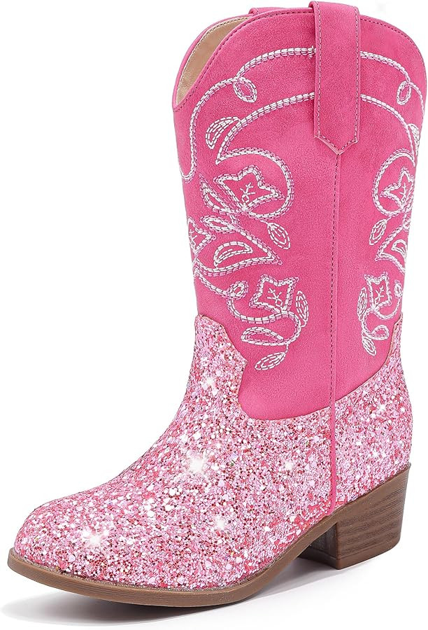 Cowgirl Boots for Girls Mid Calf Youth Girl Cowboy Western Boots Pointed Toe Embroidered for Hors... | Amazon (US)