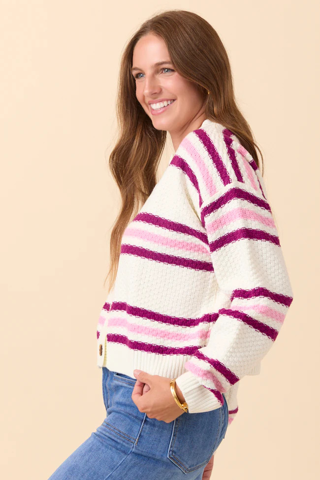 Lannie Plum and Pink Striped Cardigan | Pink Lily
