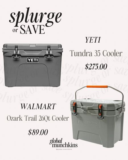 Splurge or save coolers. Yeti tundra 35 cooler for $275 and Walmarts Ozark 26qt cooler usually $89 but on sale for $49! We have put both to the test and are great for keeping everything cold for those summer parties!

#LTKtravel #LTKsalealert #LTKfamily