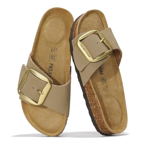 Project Cloud 100% Genuine Leather Sandals Women Dressy Beach Essentials Slides for Women Footwear-Lightweight with Memory Foam Insole Sandals for Women 2026-Womens Slides (Mykonos, Beige, 8.5) | Amazon (US)