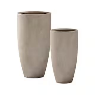 31.4" and 23.6"H Weathered Finish Concrete Tall Planters (Set of 2), Large Outdoor Indoor w/Drain... | The Home Depot