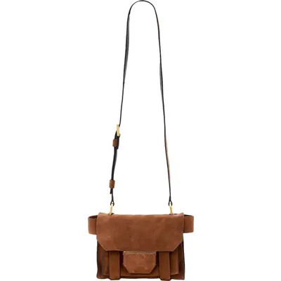 AllSaints Mini Ursa Suede Crossbody Bag in Cognac Brown at Nordstrom | Nordstrom