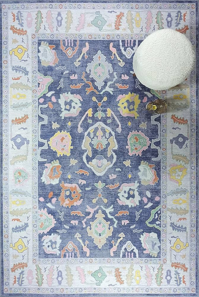 Navy Blue Modern Oushak Rug, Pastel Vintage Turkish Style Colorful Area Rugs, Oriental Antique Inspi | Amazon (US)
