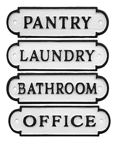 AuldHome Farmhouse Decor Metal Signs, Set of 4 Decorative Cast Iron Door Room Plaques with “Pantry”, | Amazon (US)