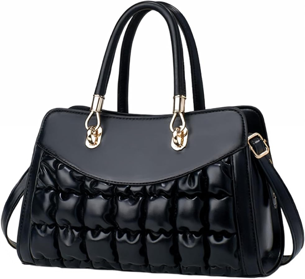 I IHAYNER Quilted Puffy Purses and Handbags for Women Top Handle Satchel Shoulder Bags with Compa... | Amazon (US)