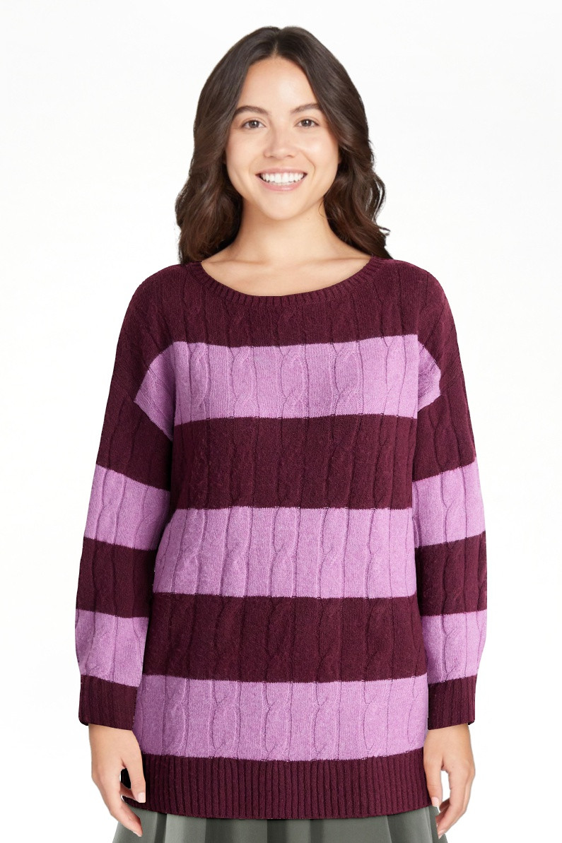 No Boundaries Boatneck Pullover Cable Knit Sweater, Lightweight, Women's | Walmart (US)