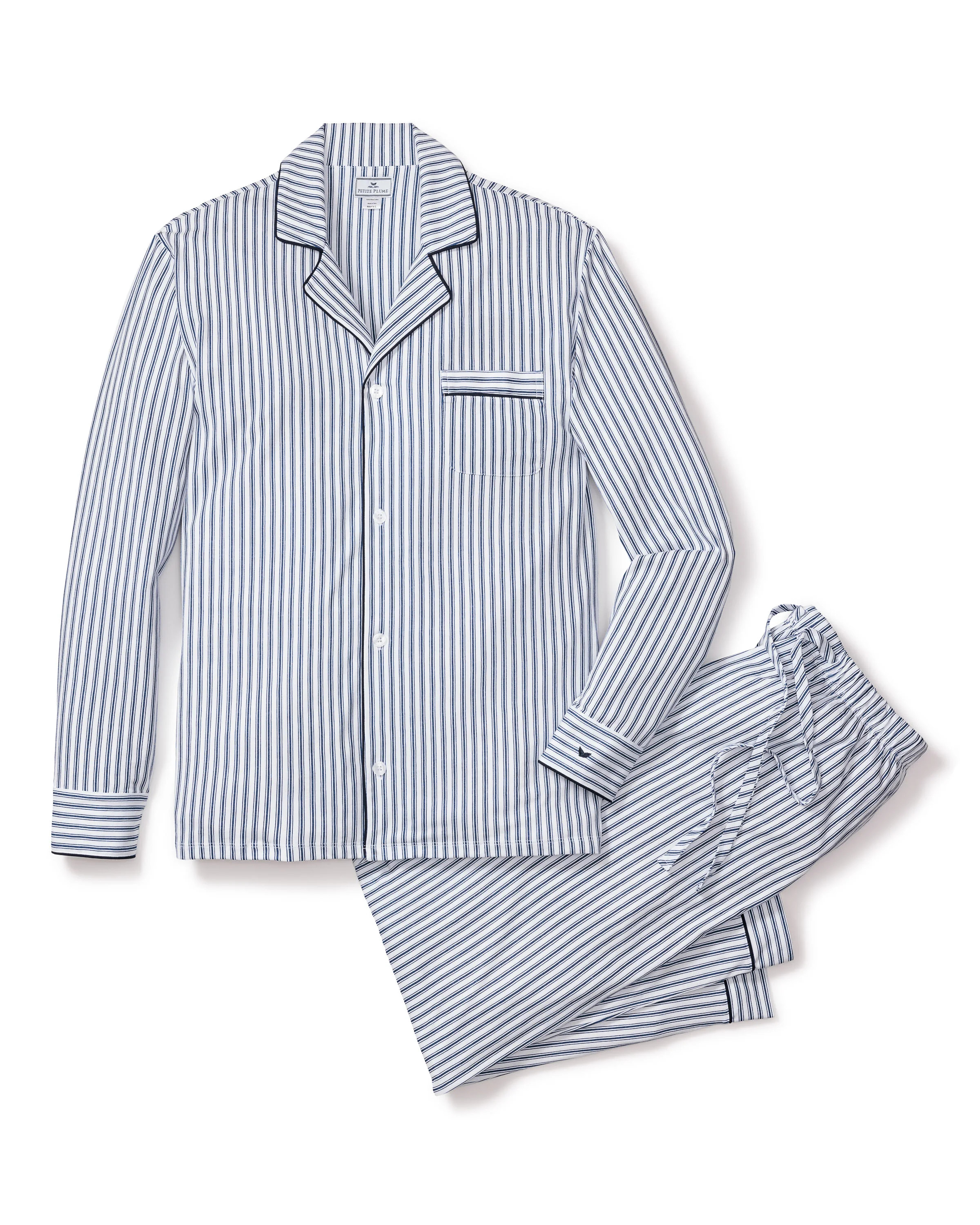 Men's Pima Pajama Set in Navy French Ticking | Petite Plume