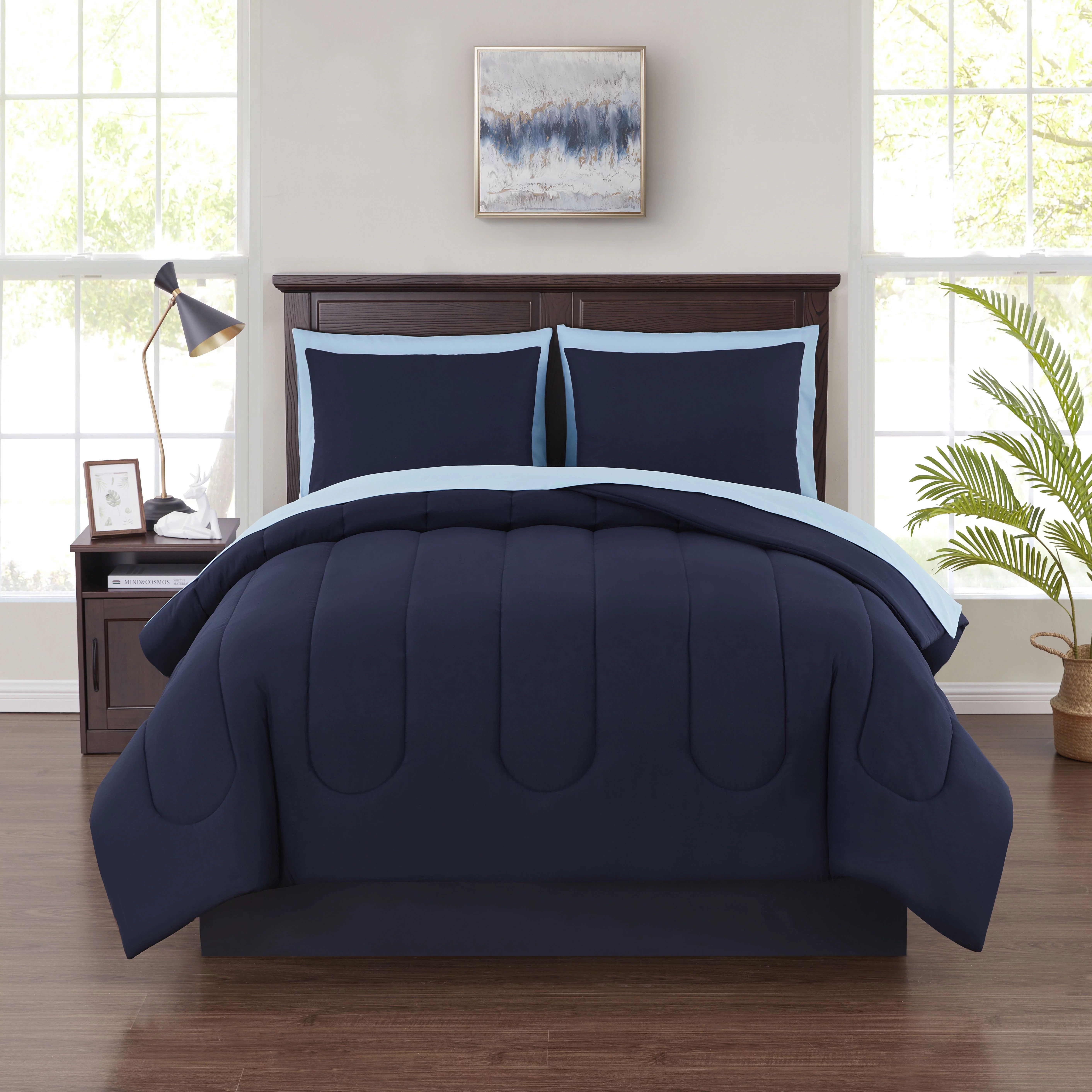 Mainstays Blue 1 Piece Bed in a Bag Comforter Set With Sheets, Twin - Walmart.com | Walmart (US)