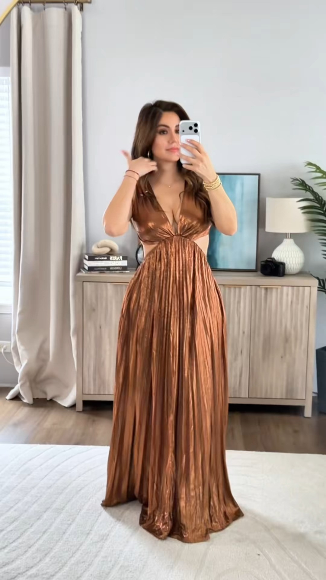 This bronze maxi dress is a total showstopper. The flow, the shimmer, the fit… so good! 

 #LTKHoliday #LTKU #LTKWedding