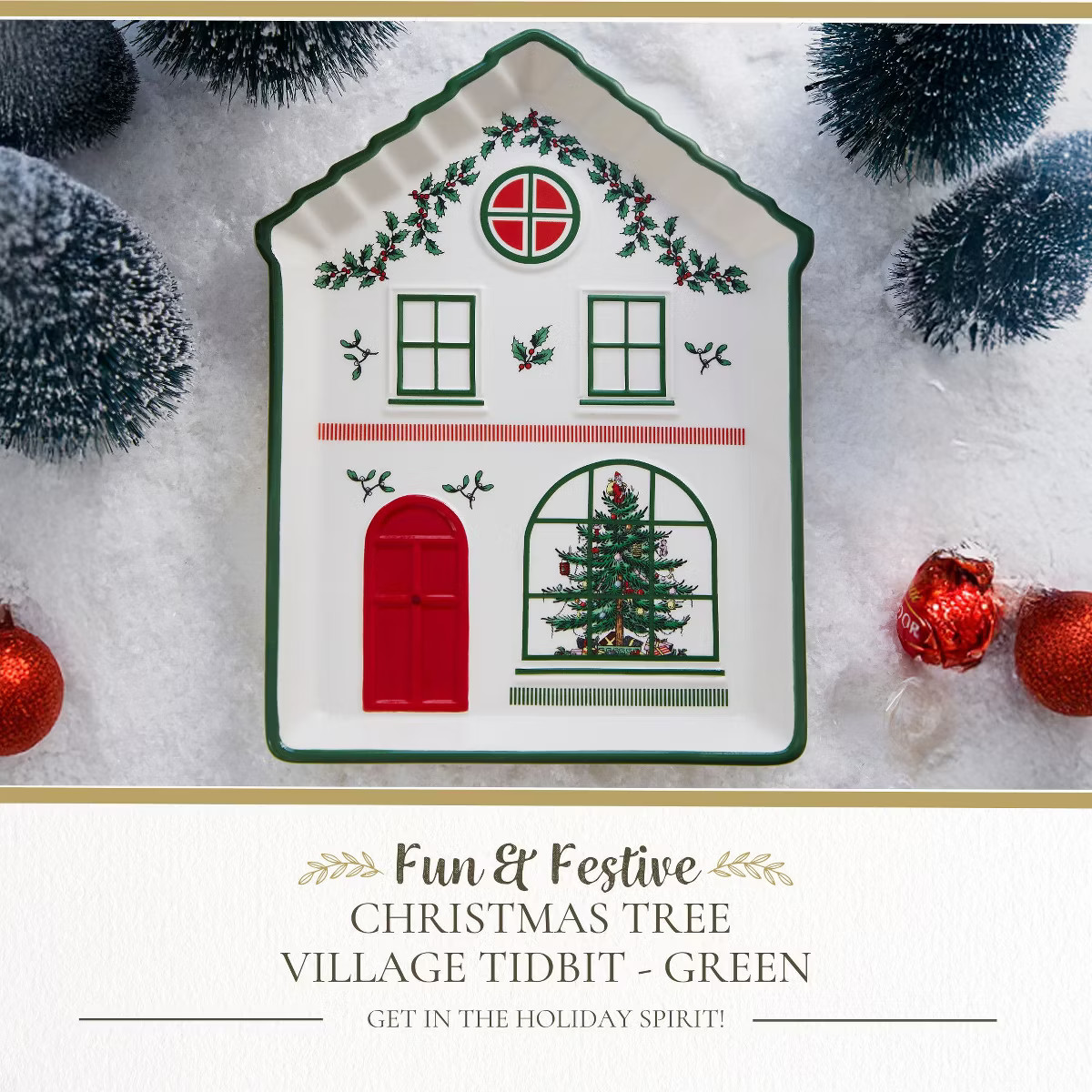 Spode Christmas Village Tidbit Plate Set - Dolomite Holiday Tableware, Vintage Village Art - Decorative Appetizer Plates - (Red) | Target