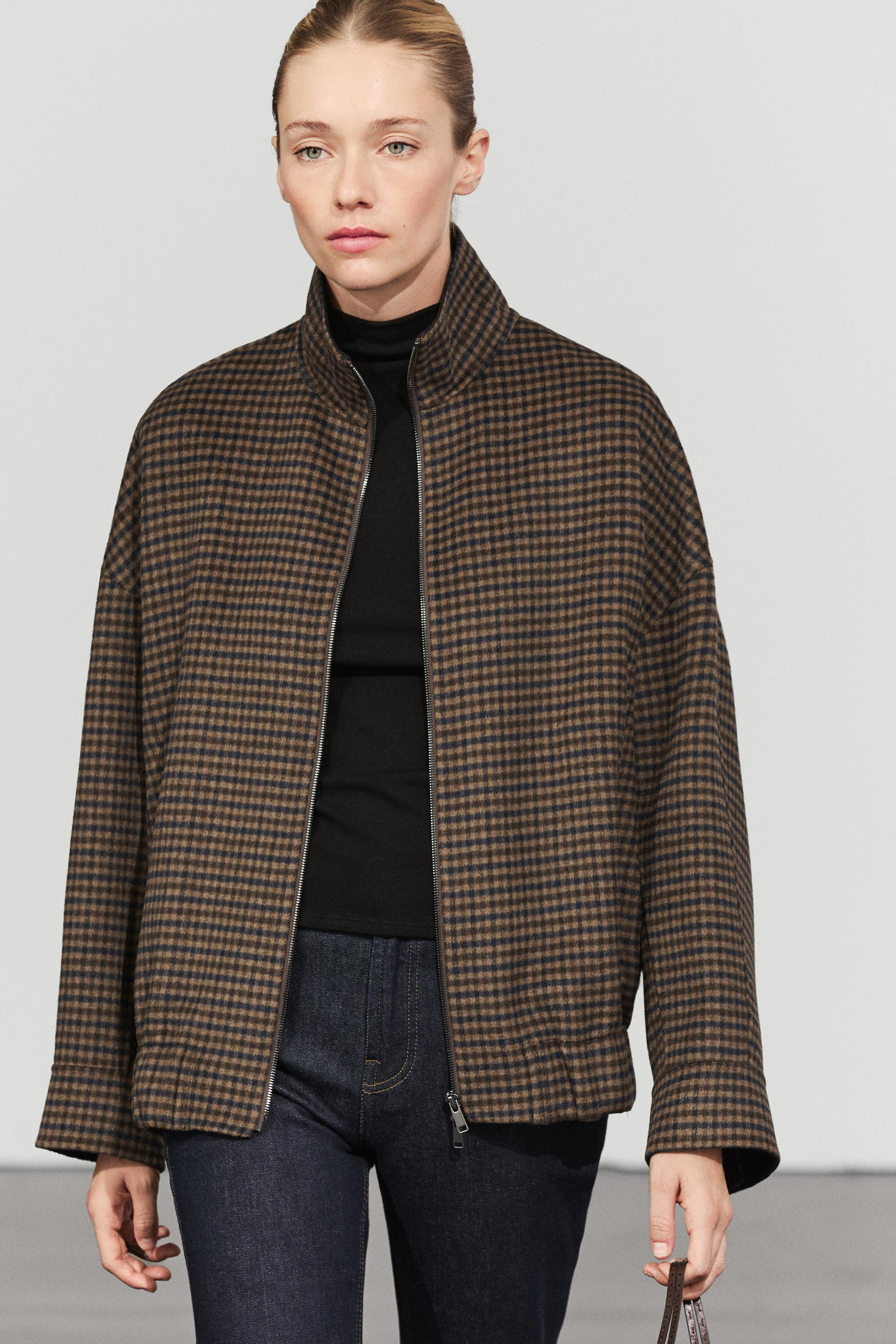 Gingham bomber jacket with scarf | Massimo Dutti UK