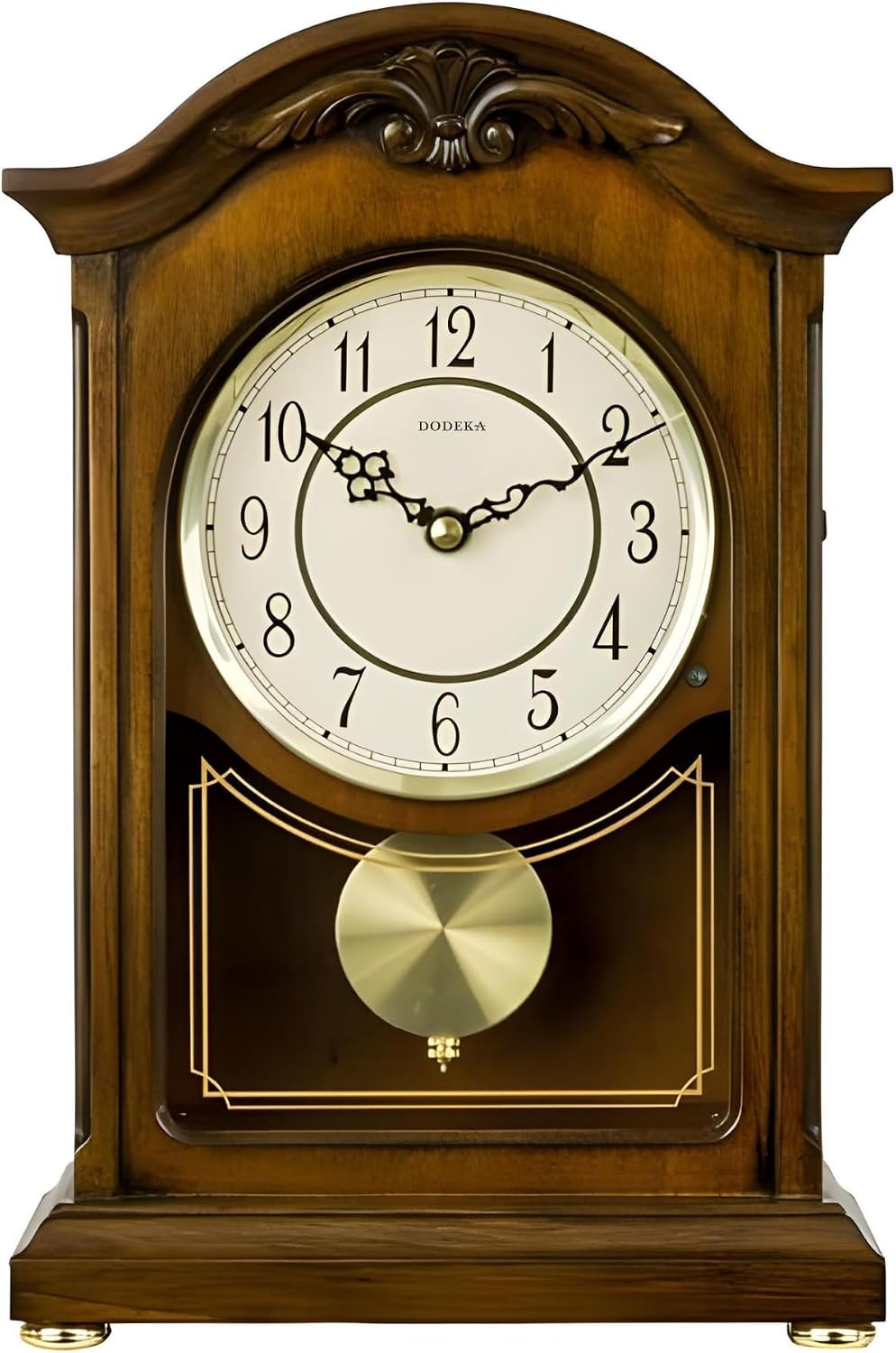 DODEKA Wooden Mantel Clock TCW004DB Pendulum Carved Case Hourly Chime Classic Melody Antique Style for Fireplace, Table, Bedroom, Living Room | Amazon (US)