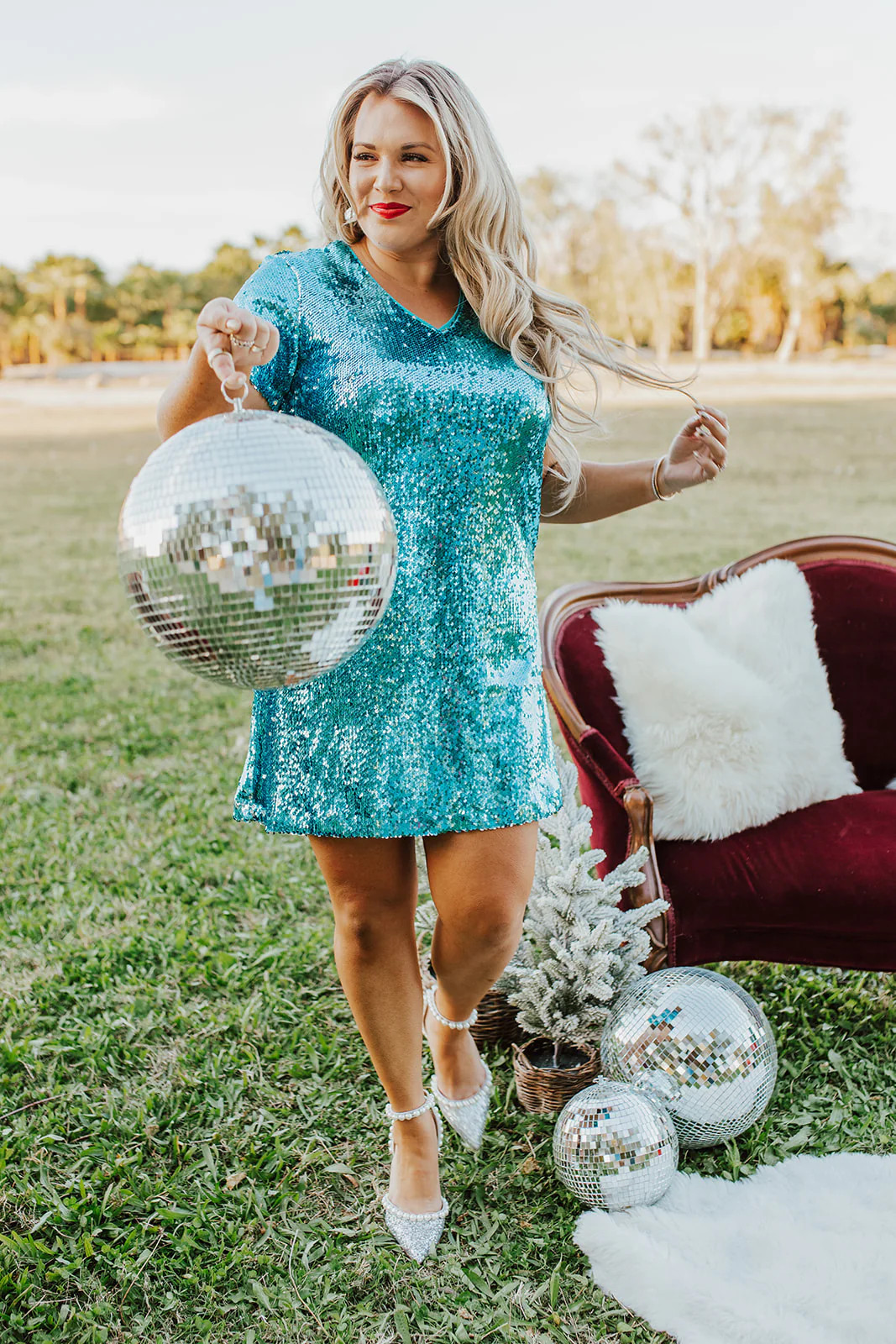 MEET ME UNDER THE DISCO BALL TEAL SEQUIN SHIFT DRESS BY SARAH TRIPP X | Pink Desert