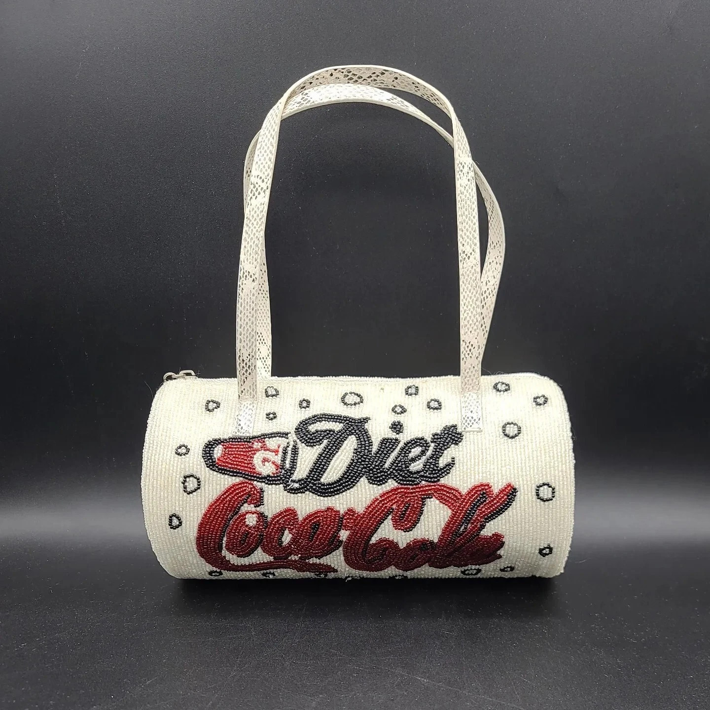 Vintage Diet Coca Cola Beaded Purse Barrel Shape with Faux Snake Straps & Zipper  | eBay | eBay US