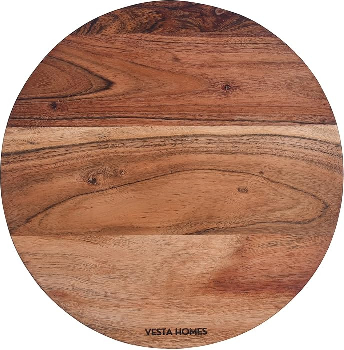 Vesta Homes Wooden Round Chopping Board/Cutting Board/Serving Board, Plate for Pizza, Vegetables, Fruits and Cheese Acacia Wood 11.5 x 11.5 Inches Handcrafted Natural | Amazon (US)