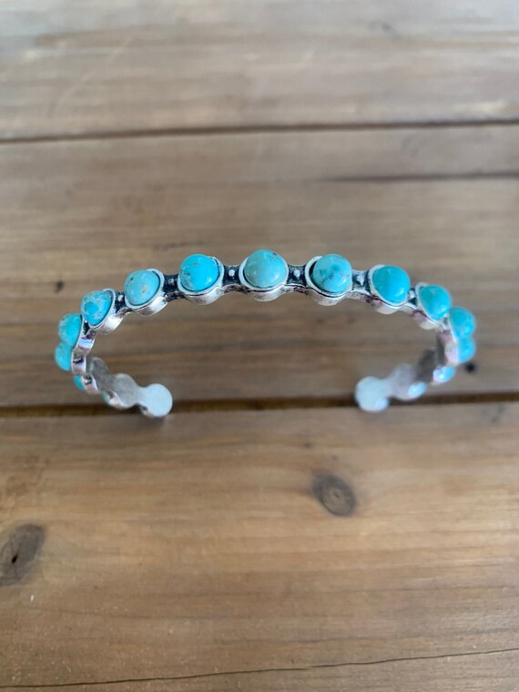 Silver and Natural Stone Turquoise Adjustable Cuff Western Bracelet | Etsy (US)