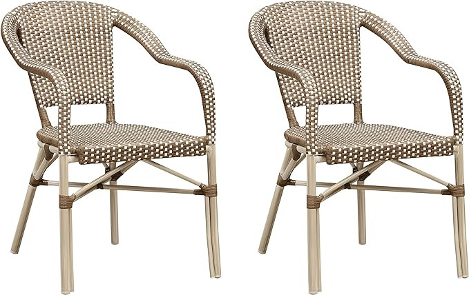 PURPLE LEAF Dining Chair Set of 2 Outdoor French Bistro Chairs Hand-Woven Aluminum Wicker Rattan ... | Amazon (US)