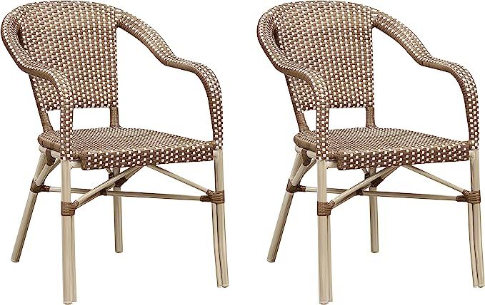 PURPLE LEAF Dining Chair Set of 2 Outdoor French Bistro Chairs Hand-Woven Aluminum Wicker Rattan ... | Amazon (US)